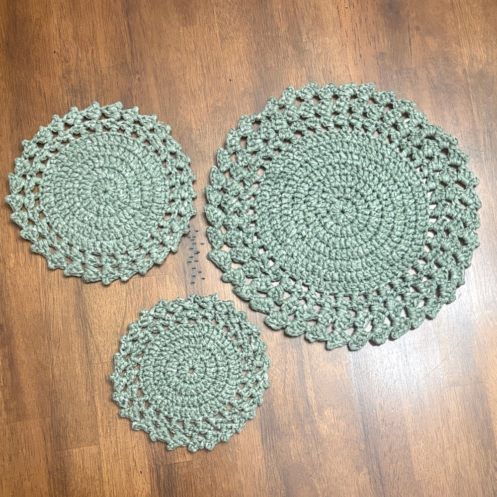 Handmade Crochet Round Placemat in Muted Sage